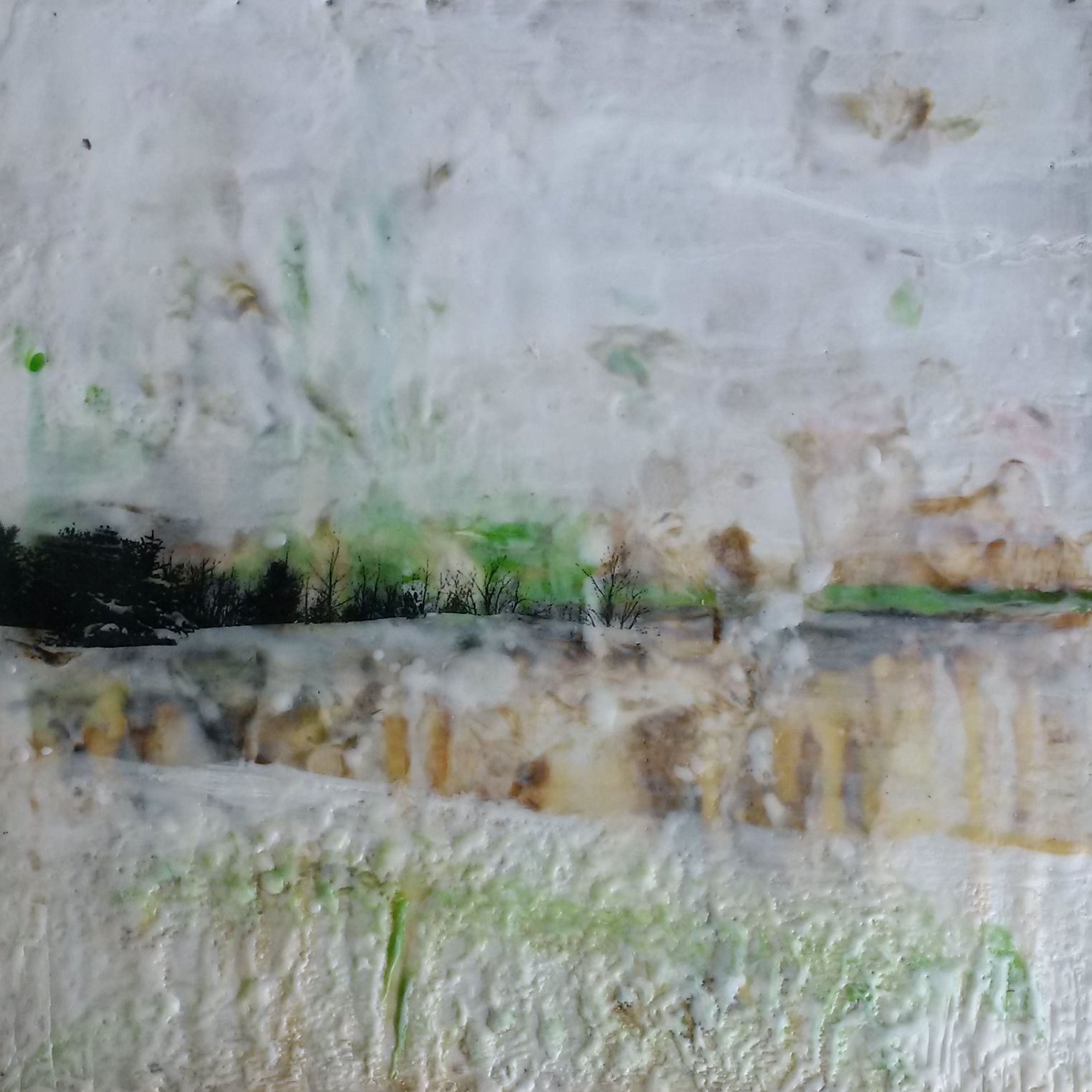 Winter Field, 10 x 10, Oil Encaustic, 2018, $320