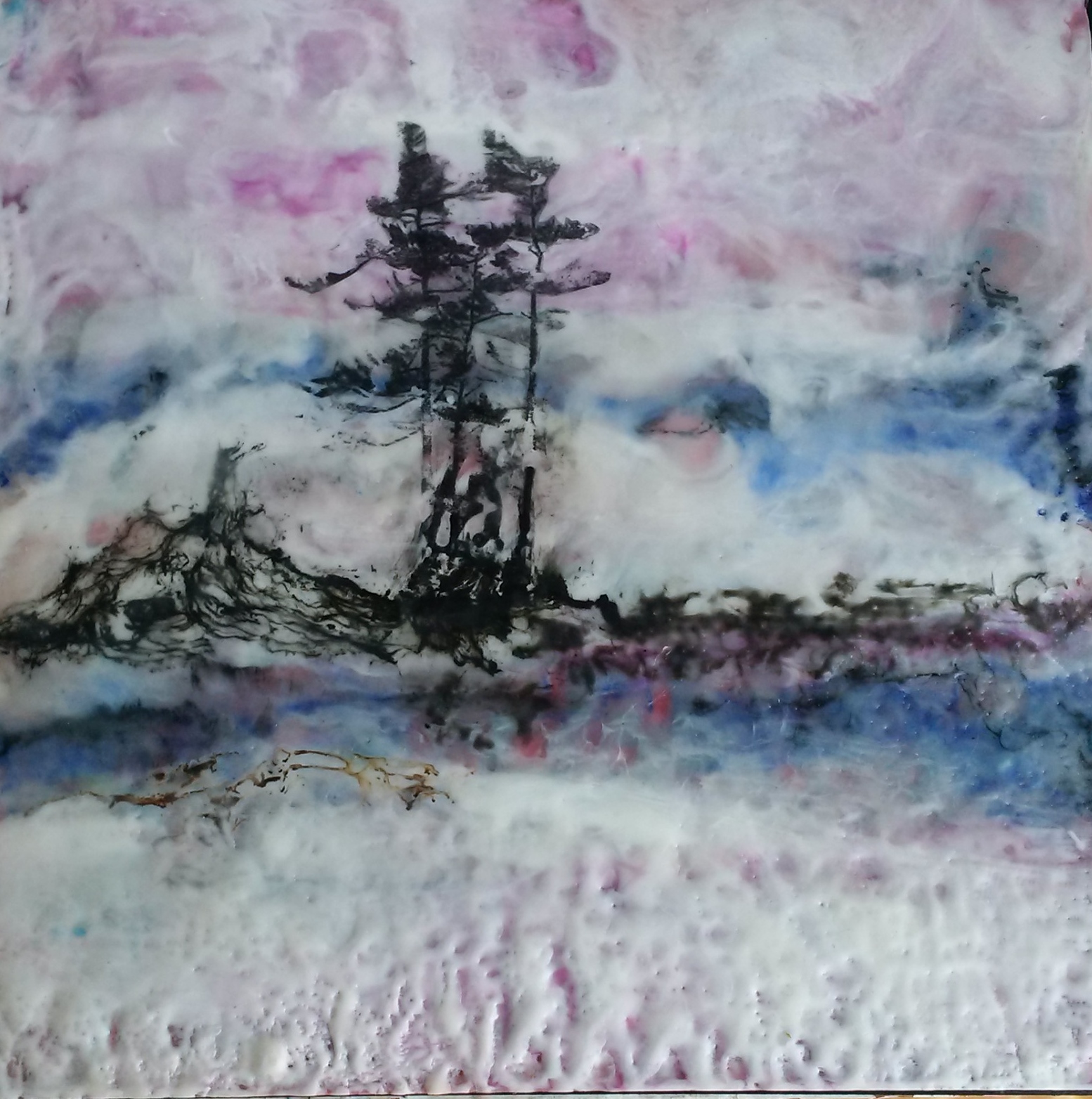 Winter Night, Oil Encaustic, 10 x 10, 2018 $320