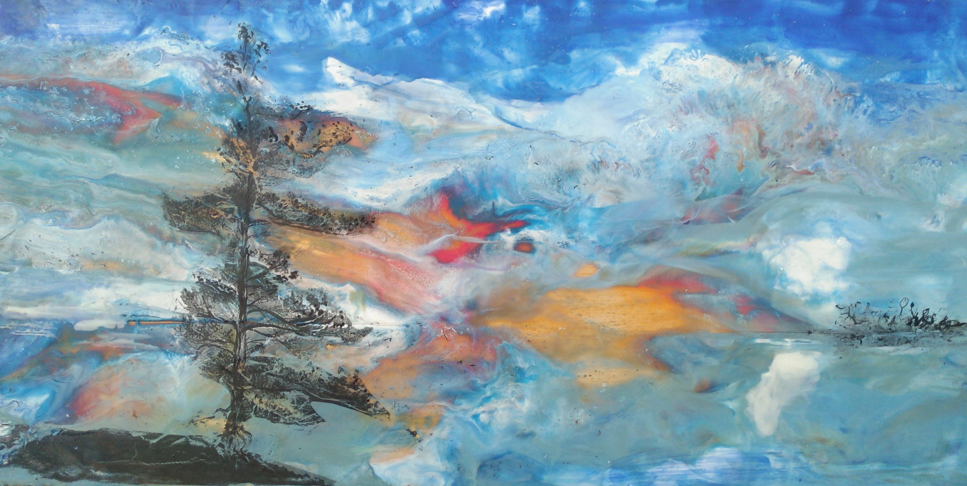 Hieblinger, Fire Dance, oil, wax, resin, 12x24, $290