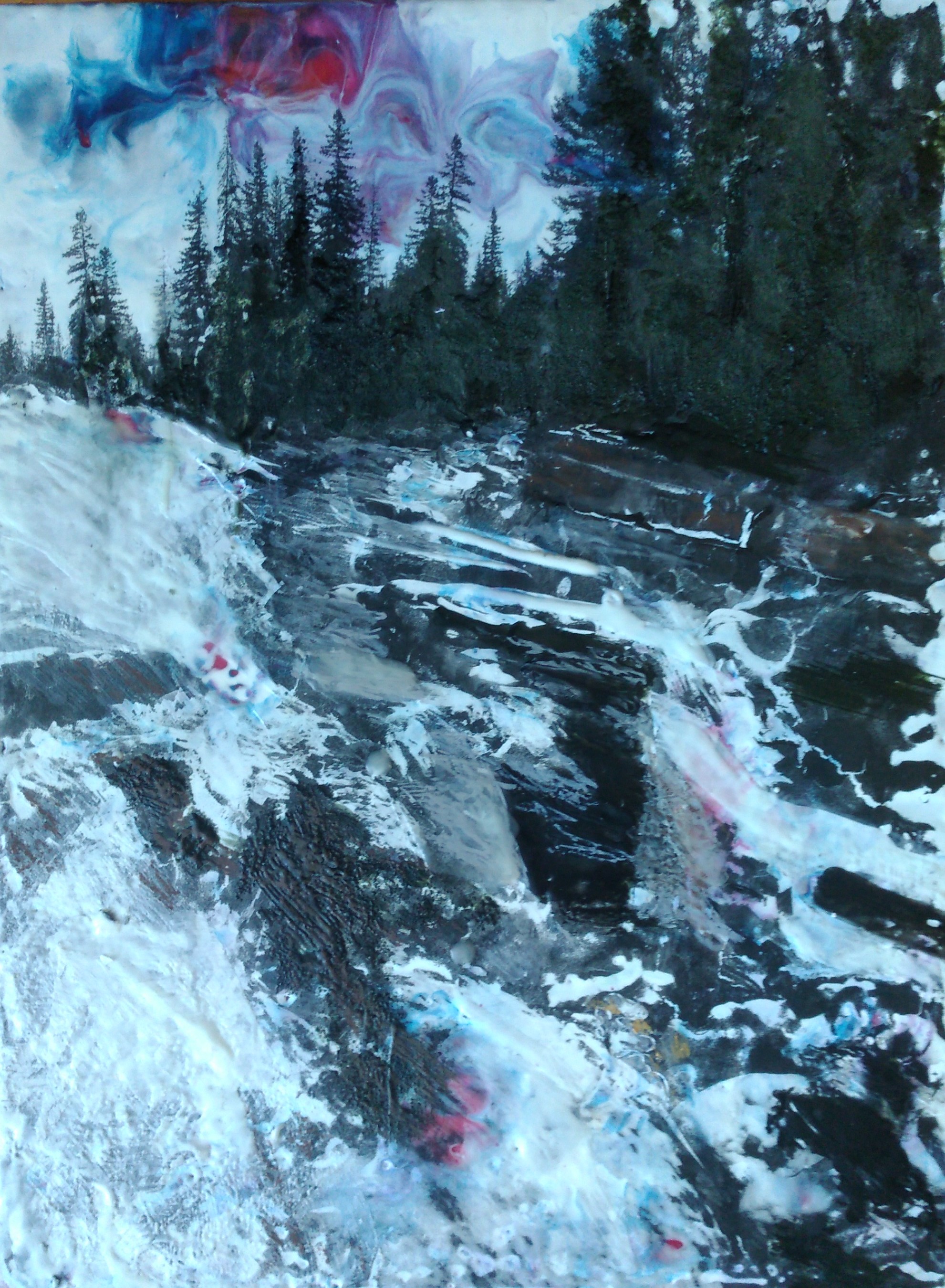 Hieblinger, Night Fall, Encaustic 12Wx24H, 1.5gallery mount, $280