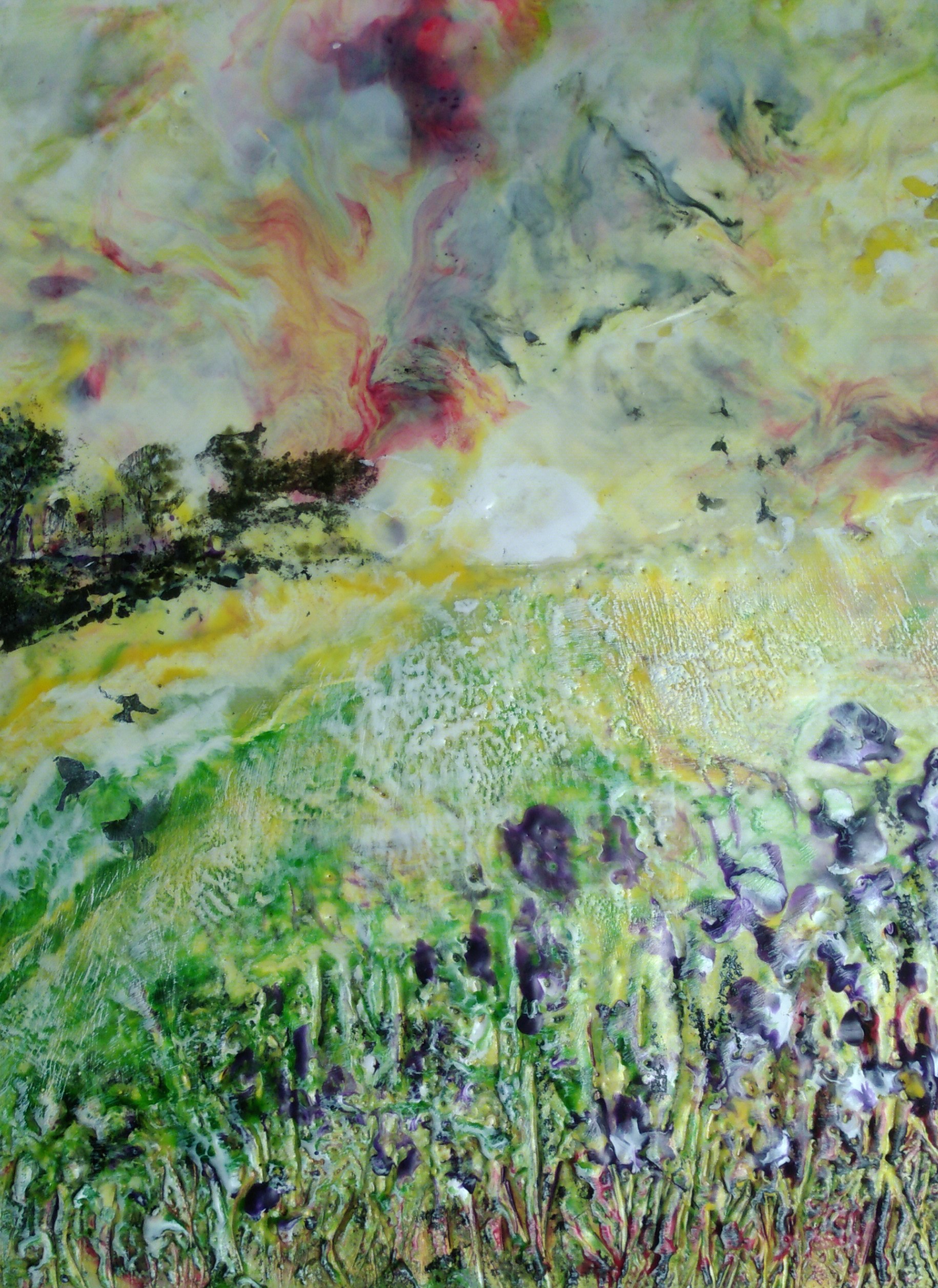 Hieblinger, Morning Dance, encaustic, 16hx12wx1.5d, $250